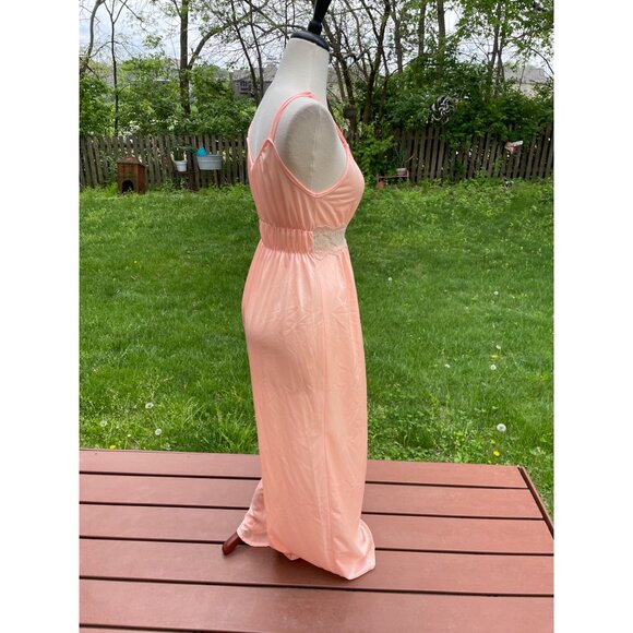 Vintage Peach Nightgown With Delicate Lace Waist Sheer Flowy Skirt Adjustable Sp - Picture 5 of 8